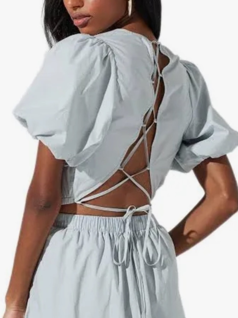 ASTR Lace Up Poplin Top- Dusty Blue